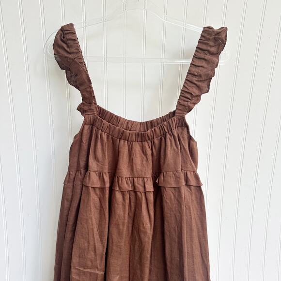 VRG GRL Rossana Linen Maxi Dress Chocolate Brown Sleeveless Size 10 NWT - Picture 4 of 8